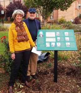 Allan Berry, chair of the Brockport Community Museum, presented the interpretive panel “Historic Churches in Downtown Brockport” in Sagawa Park to Brockport’s Mayor Margay Blackman at an informal ceremony on Saturday, October 19.