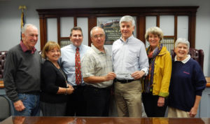 BISCO made a $10,000 donation to Walk! Bike! Brockport! at the WBB meeting on October 10. Photo (l to r): Ray Duncan, WBB chair; Alicia Fink, WBB treasurer; Andy Pacito, BISCO treasurer; Greg Lund, BISCO president presenting a check to Dr. Jim Goetz, chair of the Safe Routes to School subcommittee; WBB member Margay Blackman, WBB member Joan Fenton. 