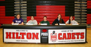 Hilton seniors (l-r) Amy Hasenaur, Vincent DePrez, Anthony DePrez, Alyse Wenzel and Mackenzie Dude all recently signed letters of intent to play college athletics.