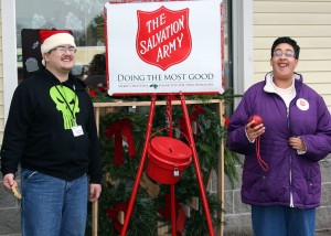 BOCES 2 Transition Program students Ben Bowen, from the Hilton school district and Janelle Wolff, from Gates Chili support The Salvation Army and put Spencerport shoppers in the holiday spirit. 