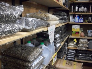Higbie’s is also “going green” with new refillable, easy to store and pour containers of birdseed. (Shown center of photo).