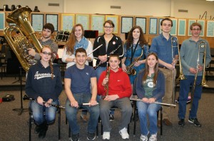 Holley MS/HS concert band students of teacher Dan Wakefield: Front from left, Meghan Clark, Nicolas Passarell, Ronnie DeWaal, Shelby Kunker. Back row, Isaac Miller, Emily Kordovich, Alyssa Young, Jen Hendel, Cole Quiter and Andrew Rowley.
