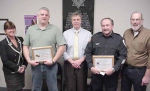 (Left to Right): County Legislator Lynne Johnson (R-District 2) - Public Safety Committee, Lieutenant Bob Perry, Sheriff Scott Hess, PSD Roger Wilkins, Paul Wagner, Director of Emergency Management. 
