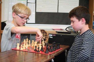 Scott Elble (left) and Caleb Jennings (right) were the final standing fifth-graders out of a field of 17. Their game was the last game to finish with Jennings reigning victorious. 