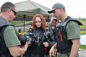 New Visions student Stephanie Rodriguez volunteered to try on a dry suit with the help of Monroe County Sheriff’s Deputies to experience what a diver goes through.