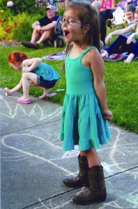 MacKenzie Sarges, 3, from Brockport, put her heart and soul into singing along.