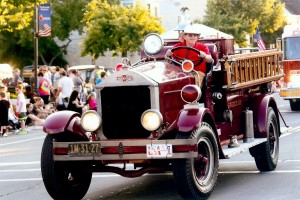 The 1928 American LaFrance fire engine rolls on, courtesy of the Barnard FD in Greece. Photograph by Walter Horylev.