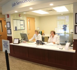 The Reception area, with Lisa Rowley and Tina Denton as receptionists.