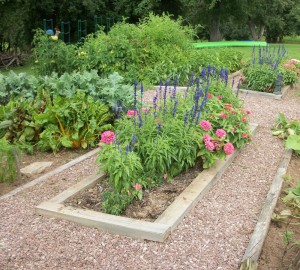 The vegetable garden demonstrates a more formal design. 