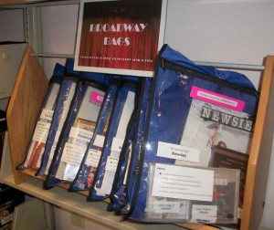 Staff at the Chili Public Library has put together a collection of Broadway Bags in response to interest in musicals. K. Gabalski photo.