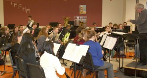 The Churchville-Chili Wind Ensemble, directed by teacher Kevin Mead, rehearses in preparation for their performance with The Count Basie Orchestra on March 4 in C-C PAC. 