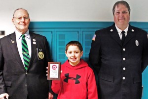 Tyler Kohr, a 7th grader at Brockport’s Oliver Middle School, was recognized for an essay submitted to a fire prevention writing contest. 