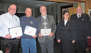Service clubs raise Salvation Army funds - Rotary VP Eric Jensen, Lions President David Moore, Kiwanis President David Jewell, Major Judy L. Hart, Divisional Director of Shared Ministry - Finger Lakes Region, Major R. Douglas Hart, Director of County Operations - Monroe County (shown left to right).