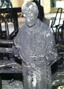 A charred statue after the January 1 fire. Provided photos