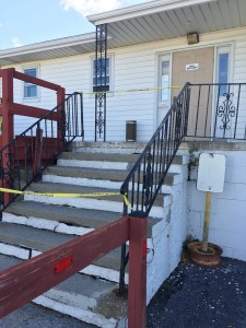 The “before” shot of the stairs at the Legion Home in Churchville. Provided photo
