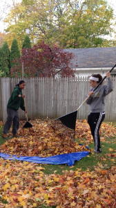 Women’s Basketball student-athletes from the College at Brockport volunteered to rake leaves at village homes. Provided photo.