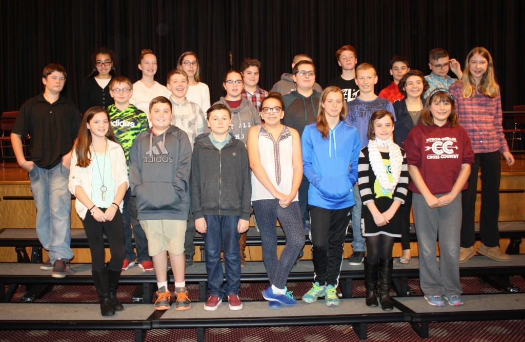 Student competitors in the 2015 Robert Fowler/Byron-Bergen Grades 6-8 and Buffalo Evening News Spelling Bee.