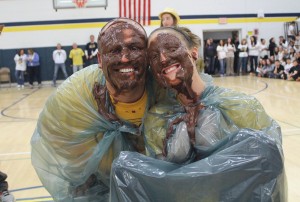  Assistant Principal David Caiazza and School Counselor Jackquelyn Woodard embrace their chocolate coated faces with big smiles. Provided photo