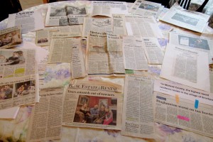 Newspaper articles regarding taxation in New York State collected by local members of NY Villagers for Efficient Government. K. Gabalski photo