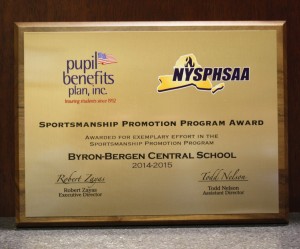  Only four schools in NYS were chosen by the Section V Sportsmanship Committee to receive this award. Provided photo