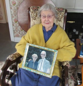 Eleanor holding a photo of herself and her late husband, Paul.  They were married for 60 years. K. Gabalski photo