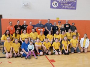 The 18th annual March Mayhem Basketball game between the Churchville-Chili LEO Club and the Churchville Lions Club raised $3,365 for the Kwiecien family. Both teams left the court happy and proud. Provided photo