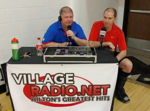 Mike Heise, Village Radio Sports Director and Dave Heise broadcasting Live from 3-On-3 Fire & Ice Basketball Tournament at Hilton High School. Provided photo