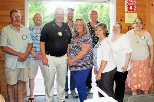 Brockport Rotarians and guests met at Pineway Ponds in Spencerport to celebrate the annual change of officers and presenting of awards. The new 2016-17 officers and board members include (l-r): Outgoing President Brad Mitchell, Board Member Steve Drexler, Incoming President Eric Jensen, Board Member Matt Roberts, Treasurer Brandi Reis, Board Member Dave Arnold, President Elect Eileen Whitney, Vice President Linda Menear and Secretary Doris Russo. Provided photo and information.