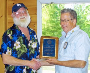 Former Brockport Rotary President Doug Clare (left) received the Irv Kropman Award for Outstanding Service to the club and community from outgoing president Brad Mitchell.  Irv Kropman, for whom the award is named, was an exemplary Rotarian, a model for the “Service Above Self” motto. Provided photo and information.