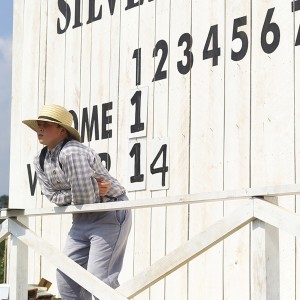 Young scorekeeper keeps tabs on play at Genesee Country Village & Museum’s Silver Base Ball Park. Provided photo