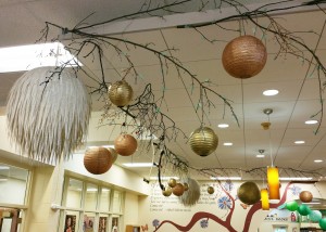 Some of the present decorations hanging inside the Ogden Farmers’ Library. G. Griffee photo.