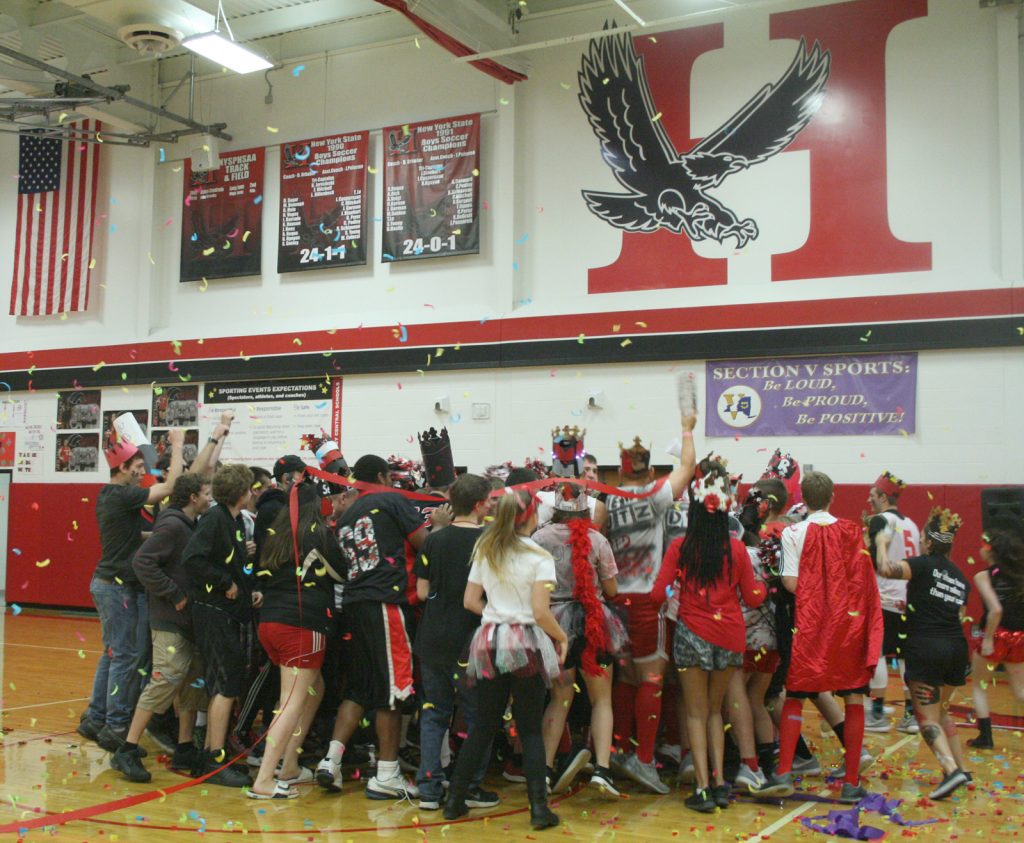 Holley seniors huddle up during the pep rally. Provided photo
