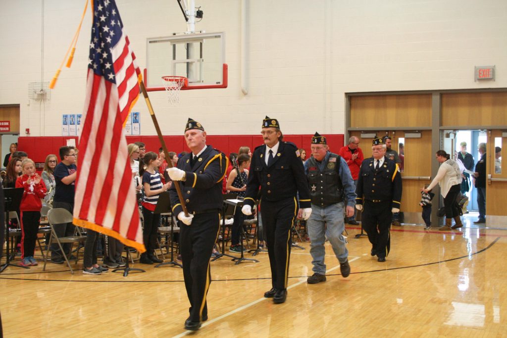 Local veterans begin the flag ceremony at Holley Elementary. Provided photo