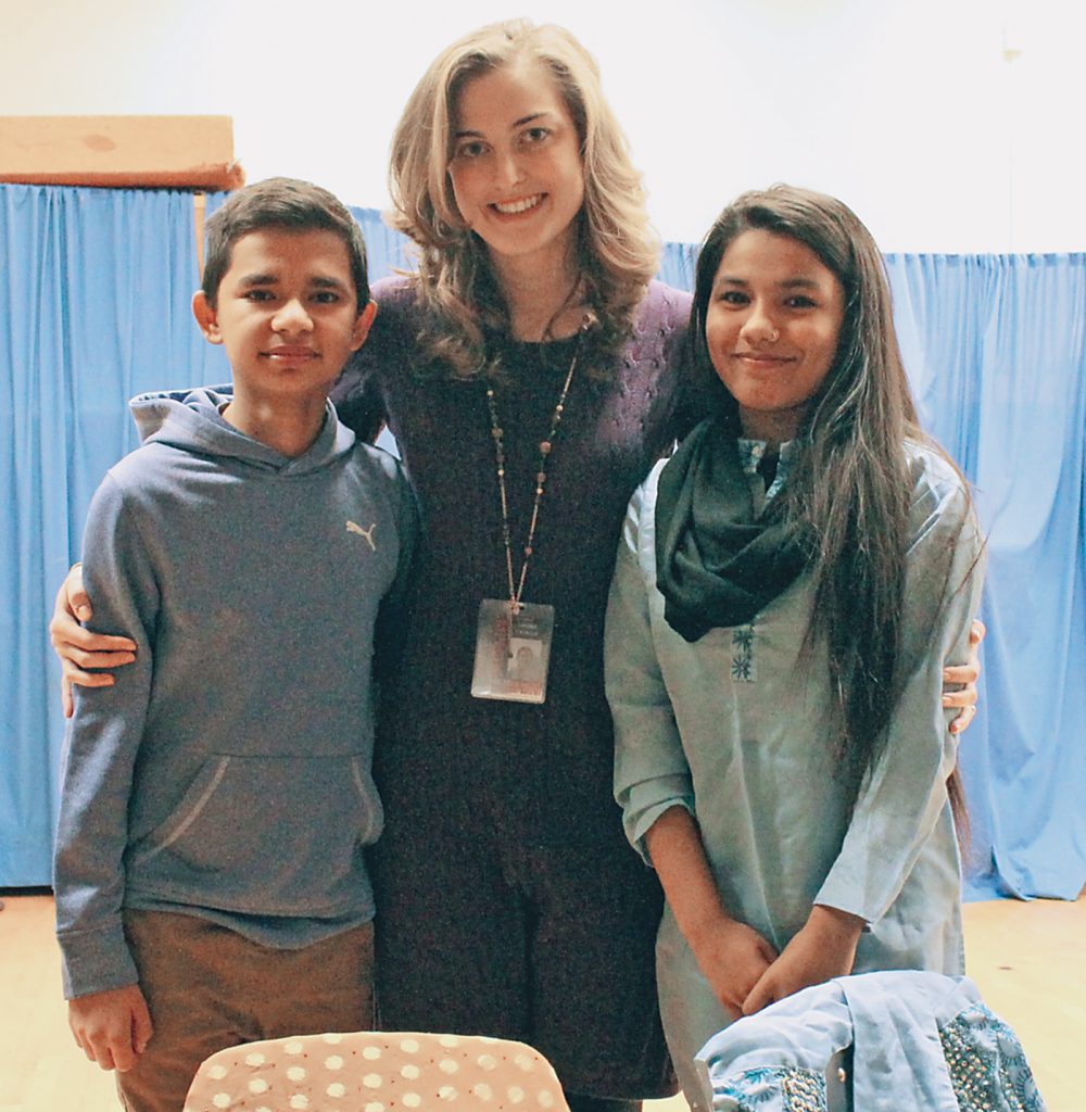 Dependra Bharati (left) and Manisha Giri, both from Nepal, recently spoke to students at Northwood Elementary School. They are shown with their former teacher, Sandy Castiglia, who now teaches in the REACH gifted and talented program at Northwood. Provided photo