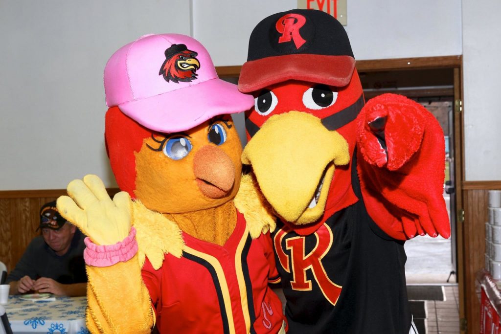 Rochester Red Wings mascots Spike and Mittsy enjoyed the Hilton/Parma Winter Fest last year. They will return again January 28 for this year’s Winter Fest and Family Day of Play event. Photo provided by Hilton-Parma Parks and Recreation Department.