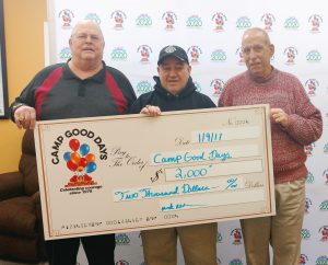 Shown, left to right: Gary Mervis, founder of Camp Good Days; Mark Goldberg, Knights of Phythias financial secretary and chair fundraising committee; and Mark Alderman, CC KOP. Provided photo