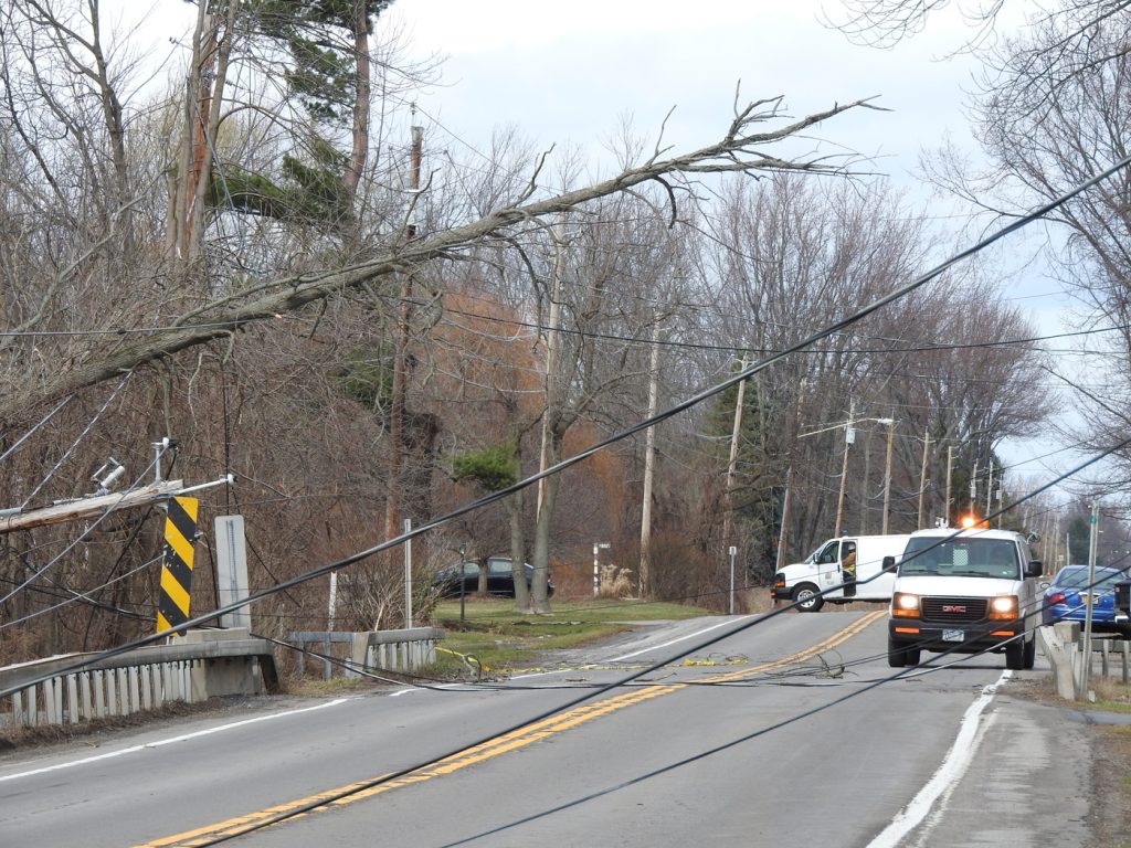 Many roads, including Route 259 in Parma, remained impassable on Thursday as crews worked to repair downed lines and restore power. Photo by Karen Fien