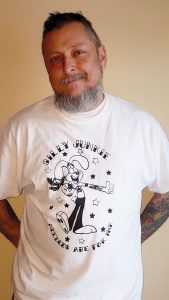 Rocco Stagnitto sporting a custom t-shirt from his anti-drug t-shirt line called Rage and Redemption. Provided photo