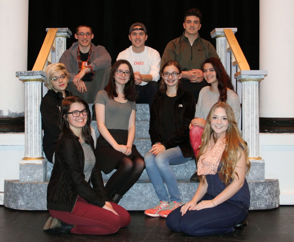 Play leads (l-r): back row - Isaac Barrett, Jeremy Robinson, Shawn Maira; middle row - Aubree Monacelli, Grace Crowe, Hannah True, Taylor Murphy; front row - Shay Gauthier and Lillian Sealy. Provided photo 