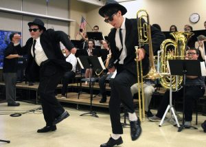 Byron-Bergen “Blues Brothers” Brian Ireland (l) and Josh Phelps (r) hit the stage for “Soul Man.” Provided photo