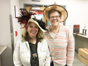 From left, PE Teacher Jill Klotzbach and Principal Susan Cory wear their Derby hats. Provided photo. 