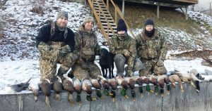 This crew of hardcore waterfowlers braved the single digits for a great late season hunt his past Tuesday (l to r) Drew Brown, Joel Hendrick, Genny, Dylan Makovec and Mark Makovec. Provided photo
