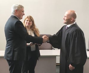 Hon. Michael A. Sciortino (right) congratulates the newly sworn in Parma Town Justice Hon. Daniel W. Barlow. Provided photo
