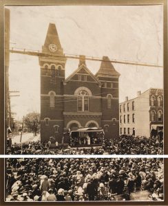 The first dedication of the Tower Clock on the Brockport United Methodist Church 104 years ago. It was dedicated by the Daughters of the American Revolution in honor of Revolutionary War soldiers buried in the Brockport area. The Brockport Republic reported a turnout of 1,500. Thanks to Mayor Blackman for providing and Charlie Cowling for scanning the original photo. Provided photo 
