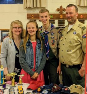 Thomas Walter of Troop 90 is pictured with his parents Christina and Thomas and sister Faith Walter.