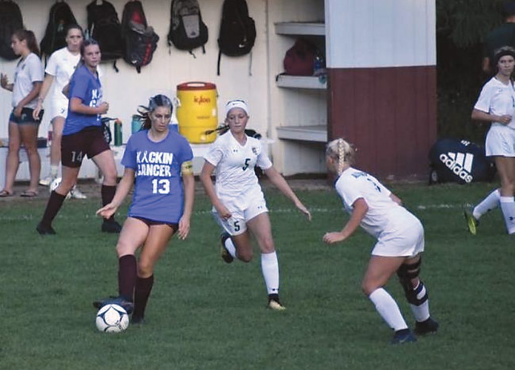 Pictured (l-r) Chloe Shuskey and Kelsey Fuller in the game against Alexander. 