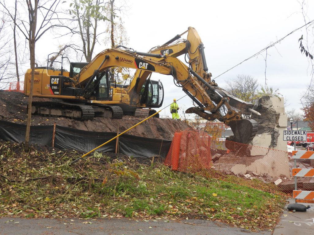 On Tuesday, November 6, the crew used excavating equipment to break apart the abutment on the west side of Route 259. 