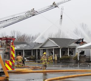 Crews from five area departments responded to an early morning fire at Barefoot Landing Plaza on North Union Street in Spencerport on April 6. The fire spread through the roof gutting several businesses in the northwest corner of the plaza. 