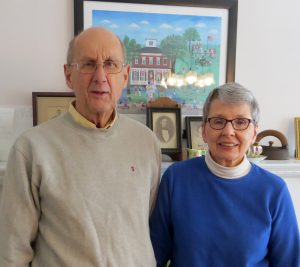 Gordy and Peggy Fox pause for a photo in the Morgan-Manning House office while planning their February 13 presentation. Photo by Dianne Hickerson