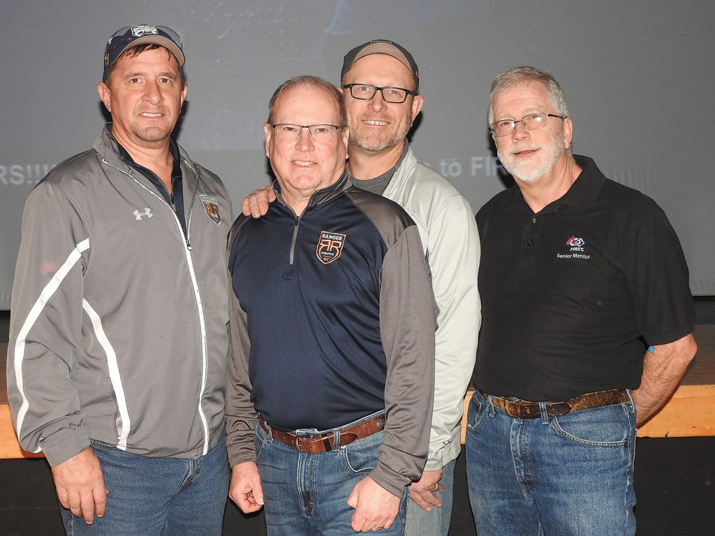 Sponsors of Spencerport Team 3015 Ranger Robotics (l-r): Tom Bopp (THB Enterprises and Ankom Technologies), Gary Bracken (Leidos Inc.), Mark Krolczyk (Three Design), Ron Borden (Bausch & Lomb).